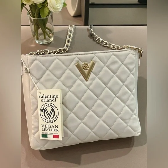 NWT Valentino Orlandi Cream Quilted
Vegan Leather Shoulder Bag - Picture 4 of 14